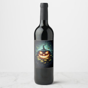 Étiquette Pour Bouteilles De Vin Éffrayant nature brillant Halloween citrouille