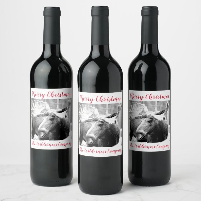 Étiquette Pour Bouteilles De Vin Élan dans la neige Joyeux Noël Scène hivernale (Bouteilles)