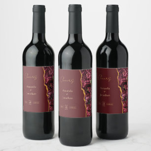 Étiquette Pour Bouteilles De Vin Élégance aux fleurs de Bourgogne avec Mariage Gold