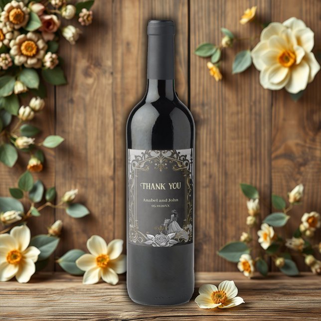 Étiquette Pour Bouteilles De Vin Elégance en argent et noir. (Créateur téléchargé)