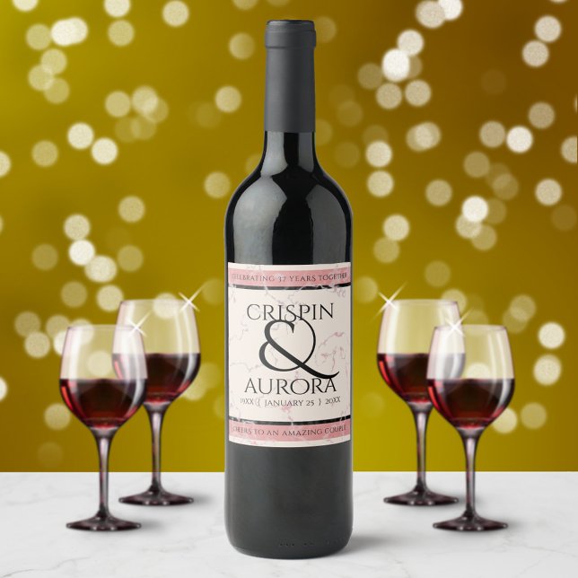 Étiquette Pour Bouteilles De Vin Élégant 37e Anniversaire de Mariage en Albâtre (Créateur téléchargé)