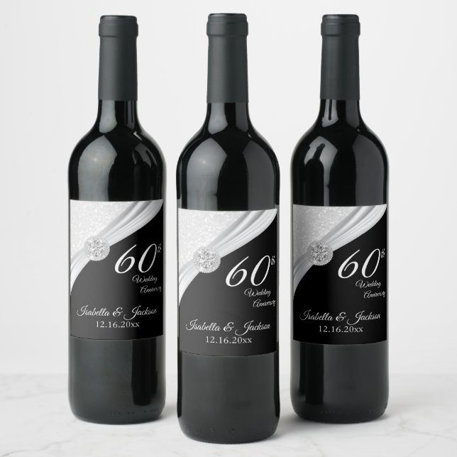 Étiquette Pour Bouteilles De Vin Élégant 60ème / 75ème anniversaire de la Parties s (Bouteilles)