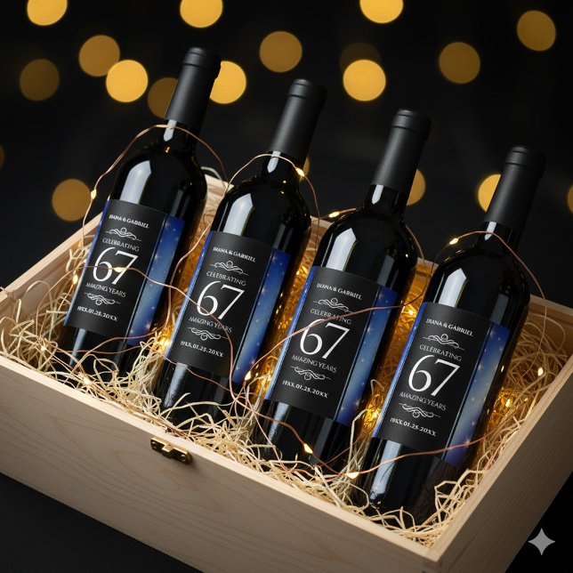 Étiquette Pour Bouteilles De Vin Élégant 67e anniversaire Mariage de Star Sapphire (67th Star Sapphire Wedding Anniversary Drink Labels Cover Photo)