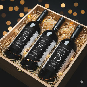 Étiquette Pour Bouteilles De Vin Élégant 75e anniversaire de Mariage de diamant