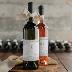 Étiquette Pour Bouteilles De Vin Élégant Anniversaire 30 Ans Fête en Agate Or Blanc