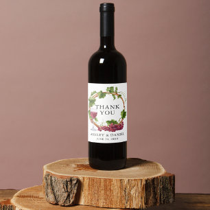 Étiquette Pour Bouteilles De Vin Élégant aquarelle Grappe Vins Bois Mariage Wreath