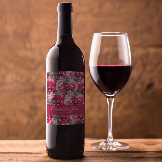 Étiquette Pour Bouteilles De Vin Elégant Aquarelle rose Fleurs Mariage (Elegant watercolor pink flowers wine bottle labels personalized for your wedding)