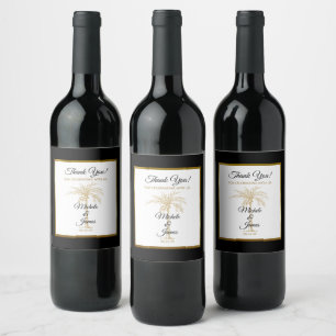 Étiquette Pour Bouteilles De Vin Élégant Arbre à Palmes Doré Mariage Tropical Moder