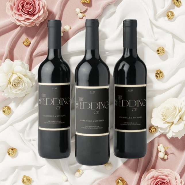 Étiquette Pour Bouteilles De Vin Elegant Art Deco Black Cream Old Money Style (Créateur téléchargé)