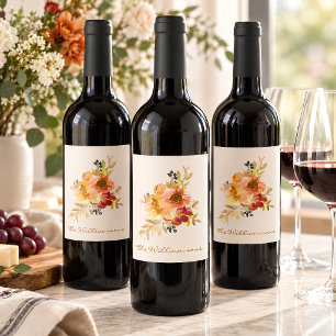 Étiquette Pour Bouteilles De Vin Élégant Automne Aquarelle Florale Personnalisée