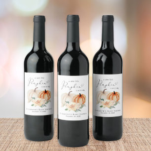 Étiquette Pour Bouteilles De Vin Elégant Baby shower Citrouille Floral Aquarelle