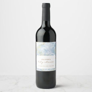 Étiquette Pour Bouteilles De Vin Elégant Baby shower Garçon de Agate Blue Gold