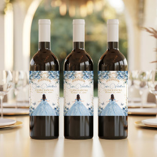 Étiquette Pour Bouteilles De Vin Élégant Bébé Bleu Or Quinceañera Princesse Nœud