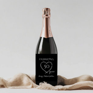 Étiquette Pour Bouteilles De Vin Elegant Black 50 Ans Anniversaire avec Couronne