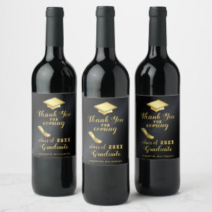 Étiquette Pour Bouteilles De Vin Elégant Black et Gold Custom Merci Graduation