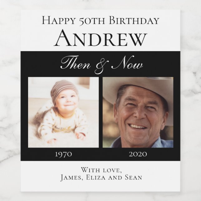 Étiquette Pour Bouteilles De Vin Elégant Black Joyeux Anniversaire Alors et Mainten (Étiquettes simples)