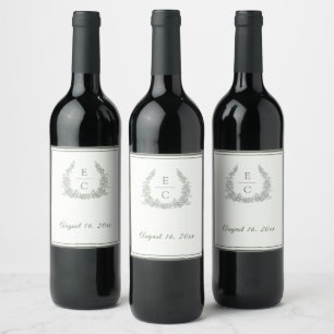 Étiquette Pour Bouteilles De Vin Élégant blason monogramme floral vert ivoire Maria