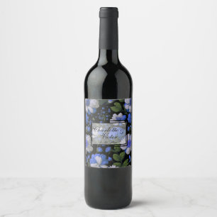 Étiquette Pour Bouteilles De Vin Elégant bleu argenté blanc élégant floral rétro