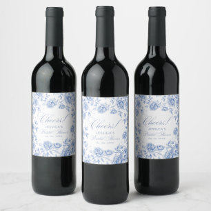 Étiquette Pour Bouteilles De Vin Elégant Bleu Chic Toile Chinoiserie Fête des marié