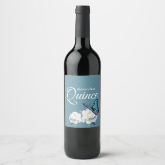 Étiquette Pour Bouteilles De Vin Elégant bleu clair Quinceañera - Papillon personna