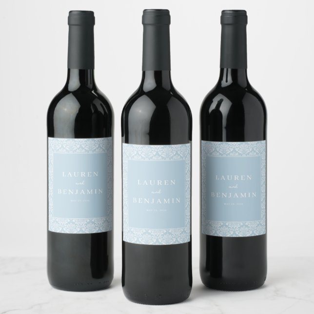 Étiquette Pour Bouteilles De Vin Elegant Blue Damask (Bouteilles)
