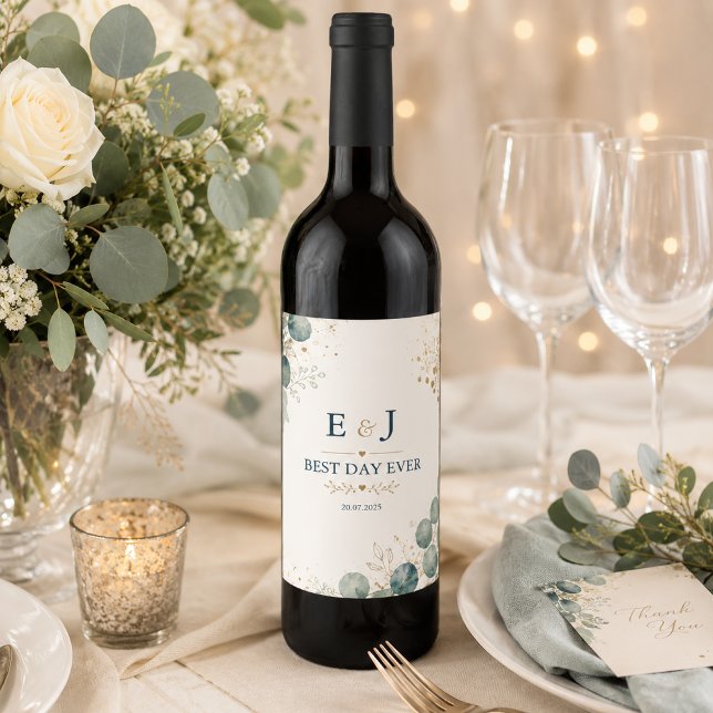 Étiquette Pour Bouteilles De Vin Elegant Blue Eucalyptus  (Créateur téléchargé)