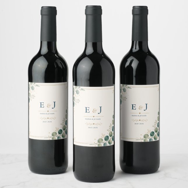 Étiquette Pour Bouteilles De Vin Elegant Blue Eucalyptus  (Bouteilles)