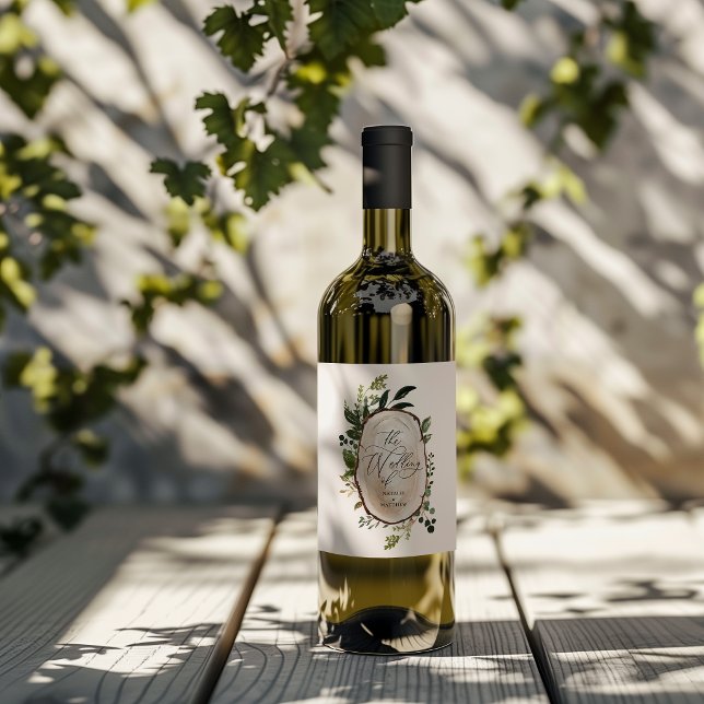 Étiquette Pour Bouteilles De Vin Élégant Botanique Rustique verdure fête de mariage (Créateur téléchargé)
