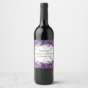 ÉTIQUETTE POUR BOUTEILLES DE VIN ELÉGANT BOUQUET PURPLE FLORAL VIN PERSONNALISABLE