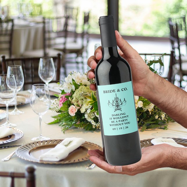 Étiquette Pour Bouteilles De Vin Elegant Bride & Co. Réception de Mariage Sarcelle (Créateur téléchargé)