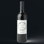 Étiquette Pour Bouteilles De Vin Elégant cadre géométrique de verdure Personnalisé<br><div class="desc">Conçu pour correspondre à notre collection Moody Greenery mariage,  ce étiquette flacon personnalisable est doté d'un feuillage d'aquarelle vert sauge eucalyptus accentué d'un cadre géométrique doré. Pour effectuer des modifications avancées,  accédez à l'option "Cliquez pour customiser plus loin" sous Personnaliser ce modèle.</div>