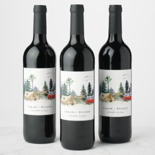 Étiquette Pour Bouteilles De Vin Élégant Camping Aquarelle Pine Mariage
