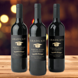 Étiquette Pour Bouteilles De Vin Élégant Casquette de 2e année Black Gold Party