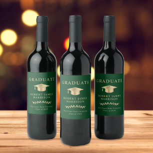 Étiquette Pour Bouteilles De Vin Élégant Casquette de grade Green Gold Graduation P