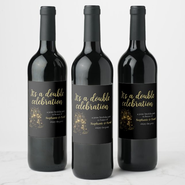 Étiquette Pour Bouteilles De Vin Élégant Champagne Double Célébration (Bouteilles)