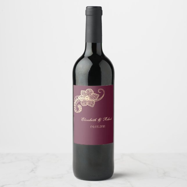 Étiquette Pour Bouteilles De Vin Élégant Chic Or Paon (Devant)