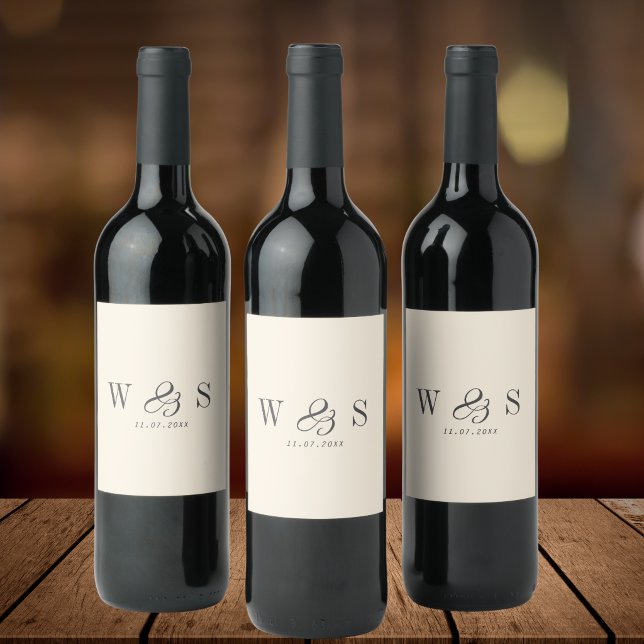 Étiquette Pour Bouteilles De Vin Élégant couple mariage initial crème naturelle (Créateur téléchargé)