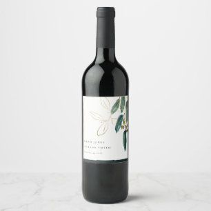 ÉTIQUETTE POUR BOUTEILLES DE VIN ÉLÉGANT EUCALYPTUS GREEN OR FOLIMARIAGE