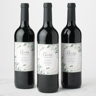 Étiquette Pour Bouteilles De Vin Elégant Eucalyptus Verdure Or Mariage géométrique