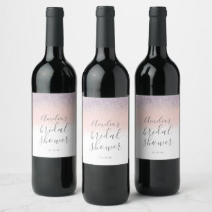 Étiquette Pour Bouteilles De Vin Élégant Faux Ombré Pailleté Rose pour Baby Shower 