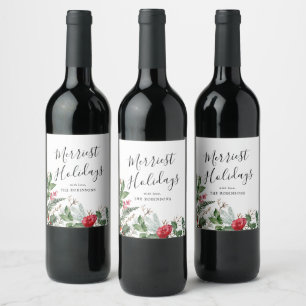 Étiquette Pour Bouteilles De Vin Élégant feuillage botanique de Noël d'hiver