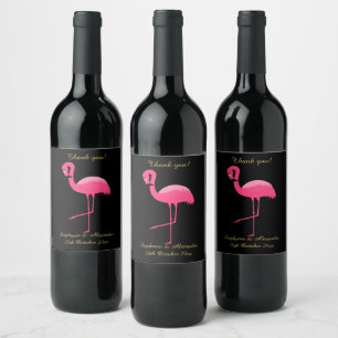 ÉTIQUETTE POUR BOUTEILLES DE VIN ÉLÉGANT FLAMANT ROSE ROSE NOIR PERSONNALISABLE