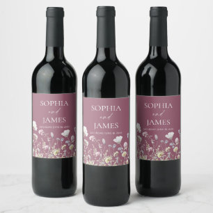 Étiquette Pour Bouteilles De Vin Élégant Fleur Sauvage Floral Fleurs Mariage