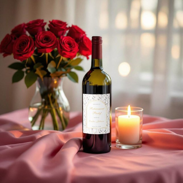 Étiquette Pour Bouteilles De Vin Elegant Floral Arch Retirement Party  (Créateur téléchargé)