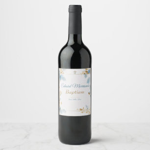 Étiquette Pour Bouteilles De Vin Élégant floral Dusty Baptême bleu