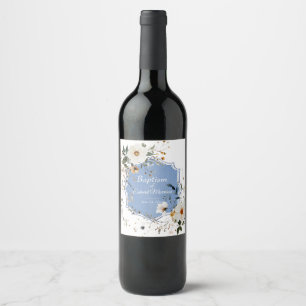 Étiquette Pour Bouteilles De Vin Élégant floral Dusty Baptême bleu