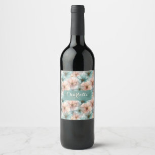 Étiquette Pour Bouteilles De Vin Élégant Floral Personnalisé Rose Et Vert Vintage