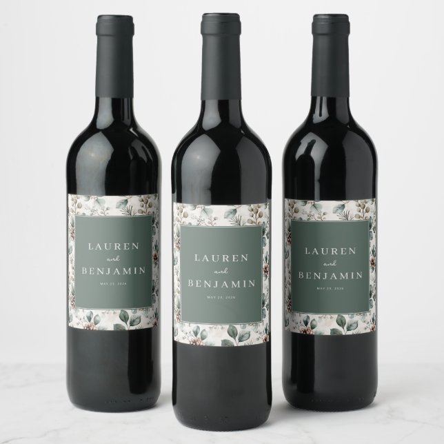 Étiquette Pour Bouteilles De Vin Élégant floral vert (Bouteilles)