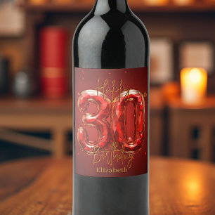 Étiquette Pour Bouteilles De Vin Elégant Glam Rouge et Gold Gemstone 30e anniversai