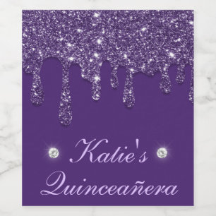 Étiquette Pour Bouteilles De Vin Élégant Glitter Violet qui Dégouline pour Quincean
